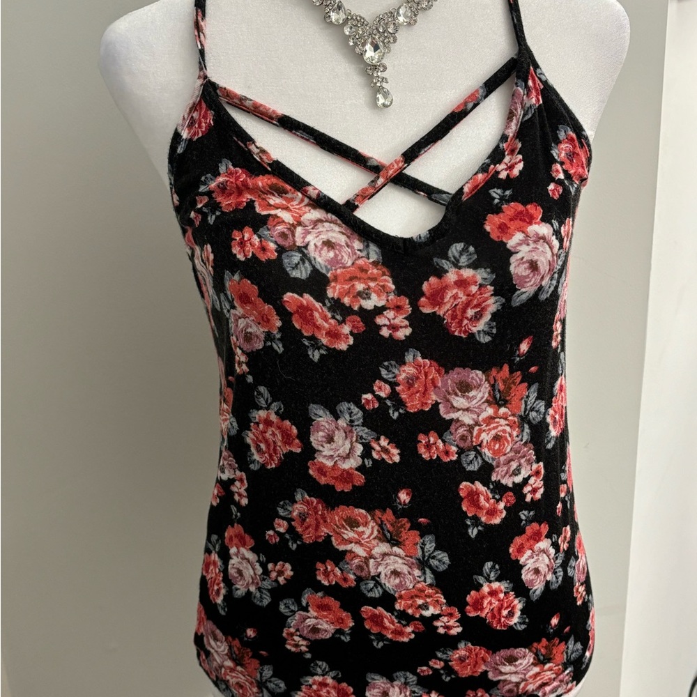 American Dream Black and Red Fitted Cut Out Camisole